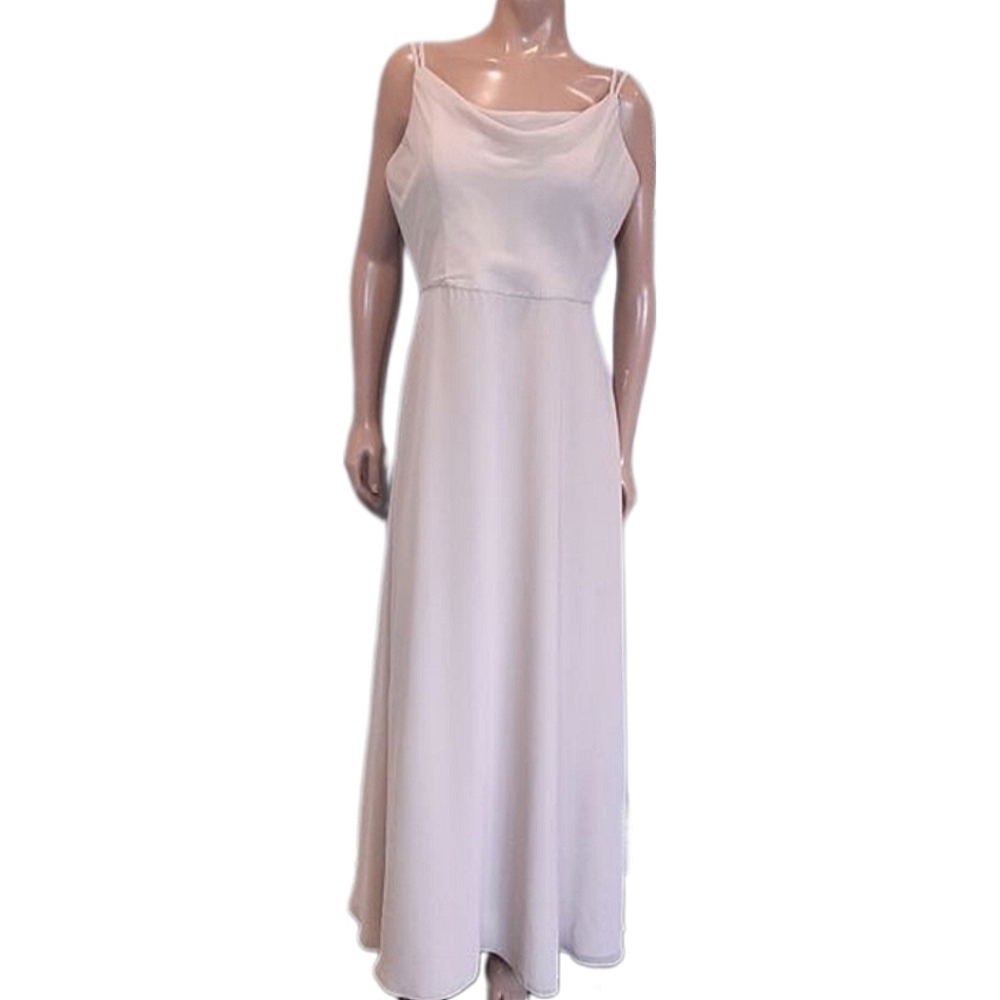 BELLA FORMALS Nude Draped Neck Beaded Waist A-Line Prom Wedding Dress